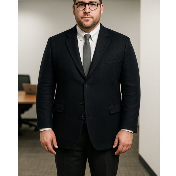 Huckberry Vintage 46L 100% CASHMERE Big&Tall Blazer Luxury 3 Button Jacket Black - Picture 1 of 10